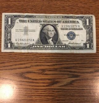 1957 $1 One Dollar Bill Silver Certificate Note Blue Seal.