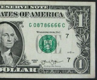 2013 $1 (one Dollar) – Note,  Bill - Fancy Serial Number - Four 6 