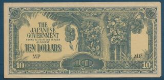 Japan Pacific War Mpc Malaya 10 Dollars,  1942,  Au Edge Damage