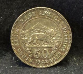 1922 British East Africa (kenya) Silver 50 Cents,  Royal,  Km - 20
