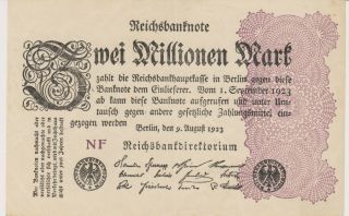 1923 Germany 2 Millionen Mark Paper Money Banknote Currency