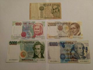 Italy,  1000 Lire 1982,  1000 & 2000 1985,  5000 &10,  000 Lire 1990