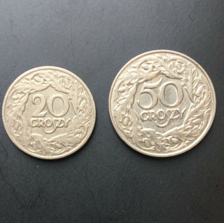 Poland,  20 Groszy And 50 Groszy,  1923,  F,  - Vf -