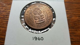 1960 Zealand Half (1/2) Penny Coin Uncirculated 2