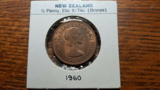 1960 Zealand Half (1/2) Penny Coin Uncirculated 3