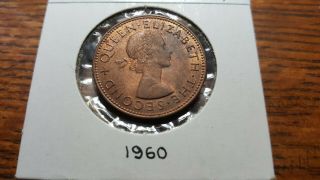 1960 Zealand Half (1/2) Penny Coin Uncirculated 4