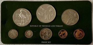 1977 Republic Of Trinidad And Tobago Proof Set $5 & $10 Silver 1.  924 Asw