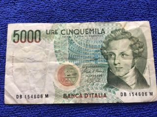 Circulated 1985 Italy Banknote 5000 Lire