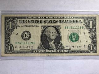 Circulated Fancy Quad 1’s $1 Dollar Bill 1111 Series 2009