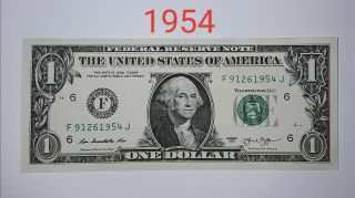 $1 Dollar Bill Birthday Anniversary Year " 1954 " Fancy Serial