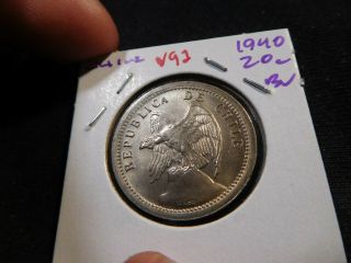 V92 Chile 1940 20 Centavos Bu