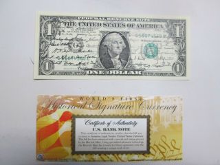 2009 Historical Signature Currency $1 Federal Reserve Note - Unc And