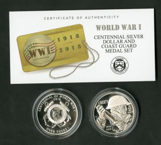 Us Coins 2018 World War I Proof Silver Dollar And Coast Guard Medal Set Mib