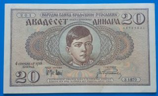 Yugoslavia,  Kingdom Of Yugoslavia; 20 Dinara 1936,  Xf/xf,