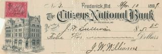 1899 The Citizens National Bank Of Frederick Maryland Revenue & Vignette