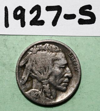 1927 - S Buffalo Nickel Us 5 Cent Coin Vg - Fine Semi Key 3,  430,  000 Minted