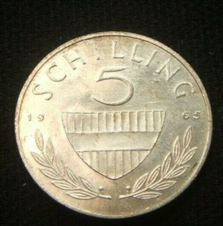 1965 Austria 5 Schilling Silver Coin Bu - Unc