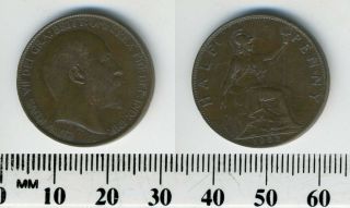Great Britain 1902 - 1/2 Penny Bronze Coin - King Edward Vii - 3
