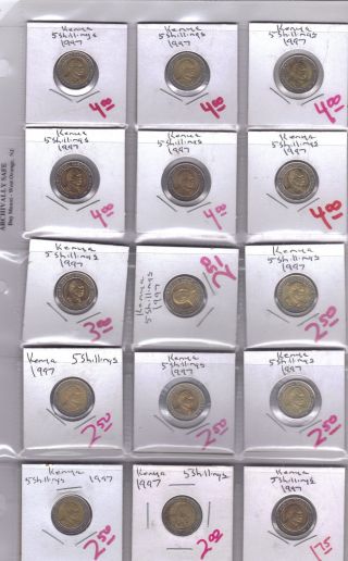 From Show Inv.  - 15 Bi - Metal 5 Shilling Coins From Kenya (all Dating 1997)