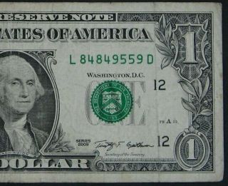 2009 $1 (one Dollar) – Note,  Bill - Fancy Serial Number – " 84 84 95 59 "