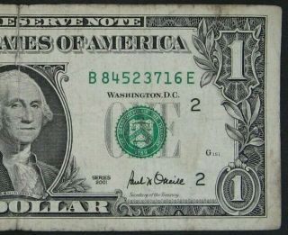 2001 $1 (one Dollar) – Note,  Bill - Fancy Serial Number – Mixed Scattered Ladder