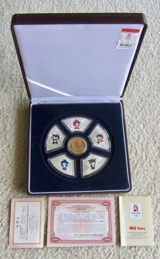 2008 Beijing Olympic Games 6 Medallion China Mascot Silver Bronze Coin Set Case