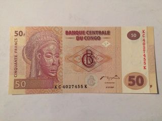 2007 Congo Democratic Republic 50 Franc Banknote; Crisp,  Uncirculated