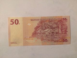 2007 Congo Democratic Republic 50 Franc Banknote; Crisp,  Uncirculated 2