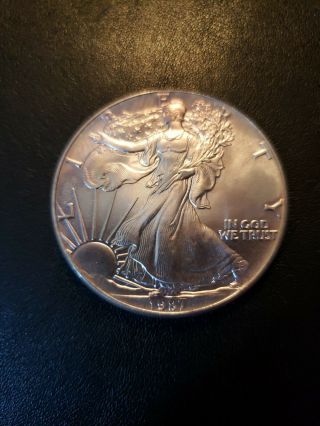 1987 Silver Dollar Coin 1 Troy Oz American Eagle Walking Liberty.  999 Fine