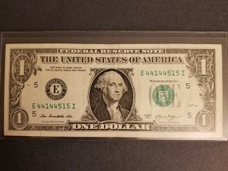 2013 $1 Dollar Bill Fancy Trinary Serial Number