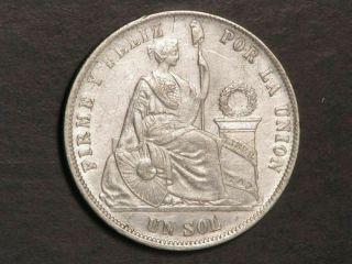 Peru 1872yj 1 Sol Silver Crown Xf - Au