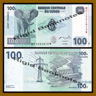 Congo Democratic Republic 100 Francs,  2007 P - 98 African Elephant Unc