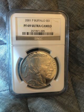 2001 - P Silver Proof Buffalo Dollar - Ngc Pf69 Ultra Cameo