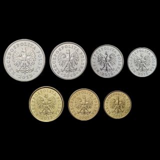 [B - 1] Poland Set 7 Coins,  1,  2,  5,  10,  20,  50 groszy,  1 Zloty,  1992 - 2005,  UNC 2