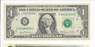 1981 Usa Federal Reserve Note $1 One Dollar Bill Currency G59282919c Extra Fine