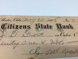 1905 Bank Check Skedee,  Oklahoma Territory 2
