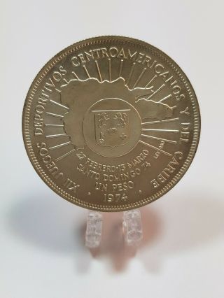 1974 Dominican Republic,  Silver 1 Peso,  Central America/caribbean Games,  Unc