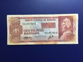 Bolivia 1984 Banknote One Hundred Thousand (100,  000) Pesos