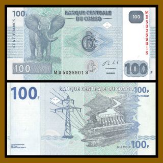 Congo Democratic Republic (d.  R) 100 Francs,  2013 P - 98 Elephant Unc