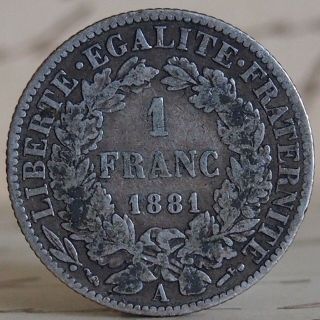 France.  1881 A Silver 1 Franc.