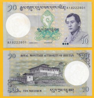 Bhutan 10 Ngultrum P - 29b 2013 Unc Banknote