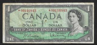 1954 Canadian 1 Dollar Star Note Bc - 37ba Modified Portrait Cirulated
