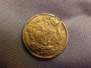 U S 1857 Indian Princess Head $1 Dollar Gold Coin with Damage 2