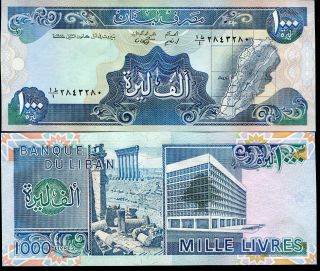 Lebanon 1000 1,  000 Livres 1988 P 69 Unc Nr