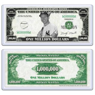 Mickey Mantle Yankees Million Dollar Bill Baseball Sports Collectible With Case