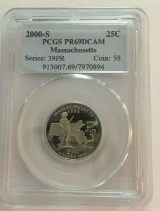 2000 S Us State Quarter Silver Proof Pcgs Certified Pr 69 Dcam Massachusetts