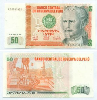 Peru Note 50 Intis 26.  06.  1987 P 131b Unc
