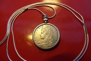 France 1903 Lady Liberty French Centimes Coin On A 30 " 925 Silver Snake Chain