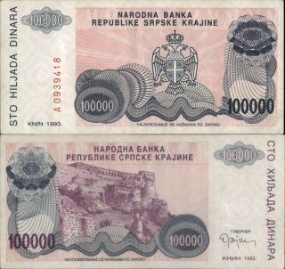 Croatia - Krajina 100 000 Dinara 1993 (a464)