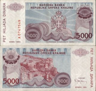 Croatia - Krajina 5000 Dinara 1993 (a461)